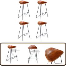Chaises de bar lot de 4 marron cuir véritable - Chaise De Bar - Tabouret De Bar - Cuir Véritable - Meuble Industriel - Décoration Intérieure