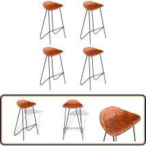 Chaises de bar lot de 4 marron cuir véritable - Chaise De Bar - Tabouret De Bar - Cuir Véritable - Meuble Industriel - Décoration Intérieure