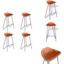 Chaises de bar lot de 4 marron cuir véritable - Chaise De Bar - Tabouret De Bar - Cuir Véritable - Meuble Industriel - Décoration Intérieure