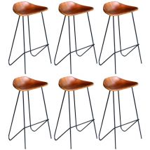 Chaises de bar lot de 6 marron cuir véritable
