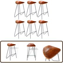 Chaises de bar lot de 6 marron cuir véritable - Chaise De Bar - Tabouret De Bar - Cuir Véritable - Meuble Industriel - Décoration Intérieure