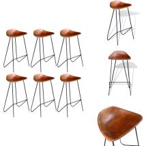 Chaises de bar lot de 6 marron cuir véritable - Chaise De Bar - Tabouret De Bar - Cuir Véritable - Meuble Industriel - Décoration Intérieure