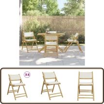 Chaises de bistro pliantes lot de 4 et coussins blanc crème - Chaise De Jardin - Mobilier De Jardin - Chaise Bistro - Chaise Pliante - Bambou
