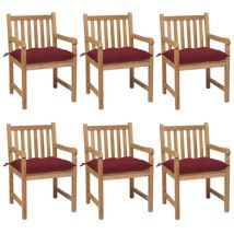 Vidaxl - Chaises de jardin lot de 6 avec coussins bordeaux Teck solide