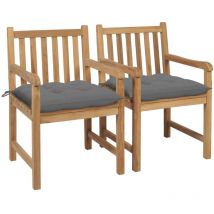 Inlife Chaises de jardin 2 pcs avec coussins gris Bois de teck massif