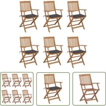 The Living Store Chaises pliables de jardin lot de 6 avec coussins Bois d'acacia - Chaise De Jardin - Fauteuil De Jardin - Mobilier De Jardin