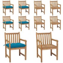 Chaises de jardin 4 pcs avec coussins bleu clair Teck solide - chaise de jardin - chaises de jardin - Home & Living - Bleu