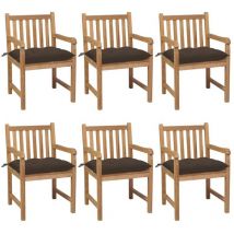 Chaises de jardin lot de 6 et coussins taupe bois teck solide