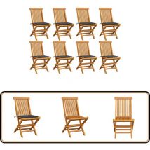 Chaises de jardin avec coussins anthracite lot de 8 Teck massif - Chaise De Jardin Pliable - Chaise De Jardin En Bois - Mobilier De Jardin - Chaise