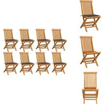 Chaises de jardin avec coussins anthracite lot de 8 Teck massif - Chaise De Jardin Pliable - Chaise De Jardin En Bois - Mobilier De Jardin - Chaise