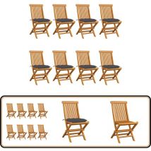 Chaises de jardin avec coussins anthracite lot de 8 Teck massif - Chaise De Jardin Pliable - Chaise De Jardin En Teck - Mobilier De Jardin - Chaise