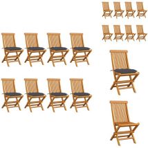 Chaises de jardin avec coussins anthracite lot de 8 Teck massif - Chaise De Jardin Pliable - Chaise De Jardin En Teck - Mobilier De Jardin - Chaise