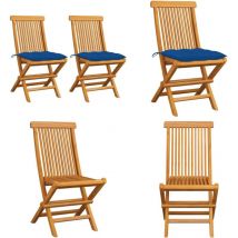 Chaises de jardin et coussins bleu lot de 2 Bois de teck massif - Chaise De Jardin Pliable - Chaise De Jardin En Bois - Chaise De Jardin Teck