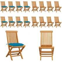Chaises de jardin avec coussins bleu clair lot de 8 Teck massif - Chaise De Jardin Pliable - Chaise De Jardin En Teck - Mobilier De Jardin - Chaise