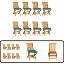 Chaises de jardin avec coussins bleu clair lot de 8 Teck massif - Chaise De Jardin Pliable - Chaise De Jardin En Teck - Mobilier De Jardin - Chaise