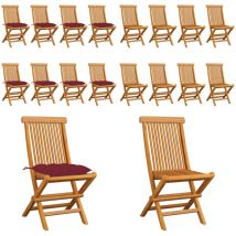 Chaises de jardin avec coussins bordeaux lot de 8 Teck massif - Chaise De Jardin Pliable - Chaise De Jardin Teck - Mobilier De Jardin - Chaise