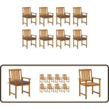 Chaises de jardin avec coussins lot de 8 Bois d'acacia solide - Chaise De Jardin - Mobilier De Jardin - Chaise En Bois - Set De Chaises - Acacia