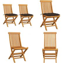 Chaises de jardin et coussins taupe lot de 2 Bois teck massif - Chaise De Jardin Pliable - Chaise De Jardin En Bois - Chaise De Jardin Teck