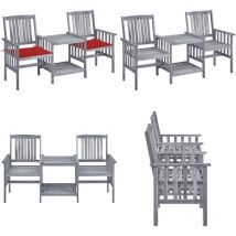 Chaises de jardin avec table à thé et coussins Acacia solide - Salon De Jardin - Ensemble De Bistro - Mobilier De Jardin - Chaises De Jardin - Table