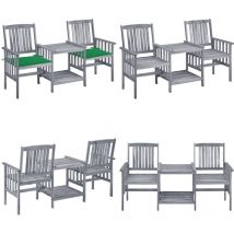Chaises de jardin avec table à thé et coussins Acacia solide - Salon De Jardin - Mobilier De Jardin - Ensemble Bistrot - Chaises De Jardin - Table