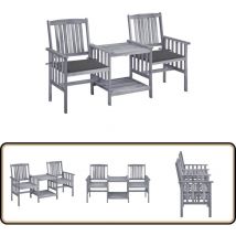 Chaises de jardin avec table à thé et coussins Acacia solide - Salon De Jardin - Ensemble Bistrot - Mobilier De Jardin - Chaises De Jardin - Table