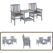 Chaises de jardin avec table à thé et coussins Acacia solide - Salon De Jardin - Ensemble Bistrot - Mobilier De Jardin - Chaises De Jardin - Table
