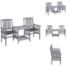 Chaises de jardin avec table à thé et coussins Acacia solide - Salon De Jardin - Ensemble Bistrot - Mobilier De Jardin - Chaises De Jardin - Table