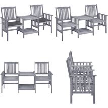 Chaises de jardin avec table à thé et coussins Acacia solide - Salon De Jardin - Ensemble Bistrot - Mobilier De Jardin - Chaises De Jardin - Table