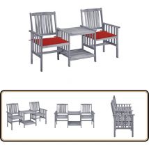 Chaises de jardin avec table à thé et coussins Acacia solide - Salon De Jardin - Ensemble De Bistro - Mobilier De Jardin - Chaises De Jardin - Table