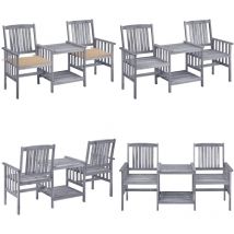 Chaises de jardin avec table à thé et coussins Acacia solide - Salon De Jardin - Ensemble De Bistro - Mobilier De Jardin - Chaises De Jardin - Table