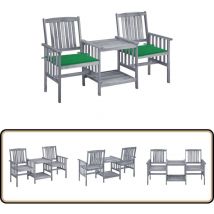 Chaises de jardin avec table à thé et coussins Acacia solide - Salon De Jardin - Mobilier De Jardin - Ensemble Bistrot - Chaises De Jardin - Table