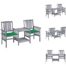 Chaises de jardin avec table à thé et coussins Acacia solide - Salon De Jardin - Mobilier De Jardin - Ensemble Bistrot - Chaises De Jardin - Table
