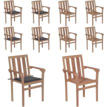 Chaises de jardin empilables avec coussins lot de 4 Teck solide - Chaise De Jardin - Mobilier De Jardin - Chaise Empilable - Teck - Chaise Extérieure