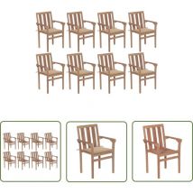 Youthup - The Living Store Chaises de jardin empilables avec coussins lot de 8 Teck solide - Chaise De Jardin - Mobilier De Jardin - Chaise Empilable