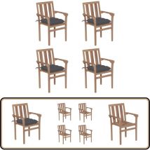 Chaises de jardin empilables avec coussins lot de 4 Teck solide - Chaise De Jardin - Mobilier De Jardin - Chaise Empilable - Teck - Chaise Extérieure