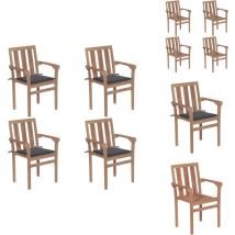Chaises de jardin empilables avec coussins lot de 4 Teck solide - Chaise De Jardin - Mobilier De Jardin - Chaise Empilable - Teck - Chaise Extérieure