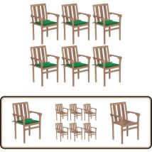 Chaises de jardin empilables avec coussins lot de 6 Teck solide - Chaise De Jardin - Mobilier De Jardin - Chaise Empilable - Teck - Chaise Extérieure