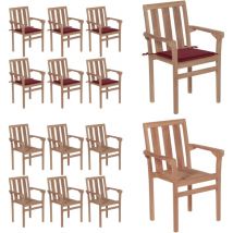 Chaises de jardin empilables avec coussins lot de 6 Teck solide - Chaise De Jardin - Mobilier De Jardin - Chaise Empilable - Teck - Chaise Extérieure