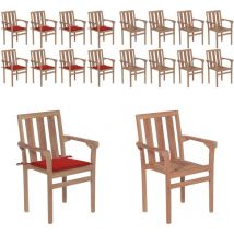 Chaises de jardin empilables avec coussins lot de 8 Teck solide - Chaise De Jardin - Fauteuil De Jardin - Mobilier De Jardin - Teck - Chaise