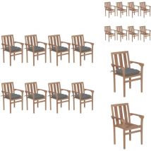 Chaises de jardin empilables avec coussins lot de 8 Teck solide - Chaise De Jardin - Mobilier De Jardin - Chaise Empilable - Teck - Chaise Extérieure