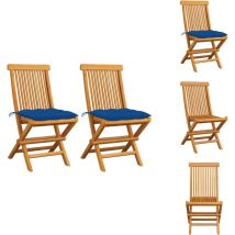 Vidaxl - Chaises de jardin et coussins bleu lot de 2 Bois de teck massif - Chaise De Jardin Pliable - Chaise De Jardin En Bois - Chaise De Jardin