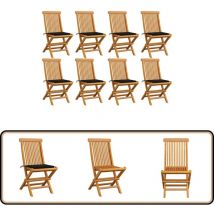 Chaises de jardin et coussins noir lot de 8 Bois de teck massif - Chaise De Jardin Pliable - Chaise De Jardin En Bois - Mobilier De Jardin - Chaise