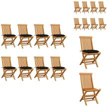 Chaises de jardin et coussins noir lot de 8 Bois de teck massif - Chaise De Jardin Pliable - Chaise De Jardin En Bois - Mobilier De Jardin - Chaise