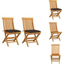 Chaises de jardin et coussins taupe lot de 2 Bois teck massif - Chaise De Jardin Pliable - Chaise De Jardin En Bois - Chaise De Jardin Teck