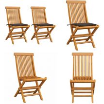 Chaises de jardin et coussins taupe lot de 2 Bois teck massif - Chaise De Jardin Pliable - Chaise De Jardin En Bois - Chaise De Jardin Teck