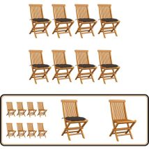 Chaises de jardin et coussins taupe lot de 8 Bois teck massif - Chaise De Jardin Pliable - Chaise De Jardin En Bois - Mobilier De Jardin - Chaise De
