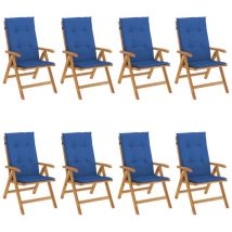 Chaises de jardin inclinables et coussins lot de 8 teck solide vidaXL