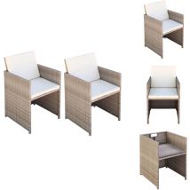 Chaises de jardin lot de 2 avec coussins Résine tressée Beige - Chaise De Jardin - Meubles De Jardin - Mobilier Extérieur - Chaise Lounge - Set De