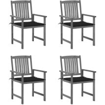 Asupermall – Chaise de jardin en bois d'acacia massif avec coussins – 4 pièces – Gris délavé – Dimensions : 61 x 57 x 92 cm