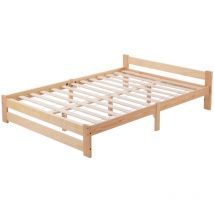Hommoo - Lit en bois massif, lit futon, lit en bois massif, sommier à lattes, couleur naturelle - 200 x 140 cm